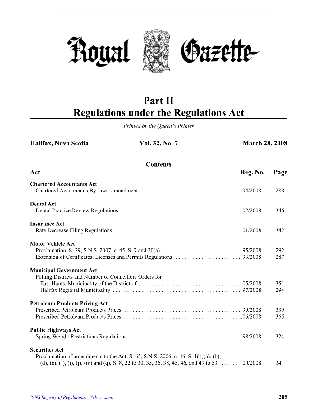 NS Royal Gazette Part II