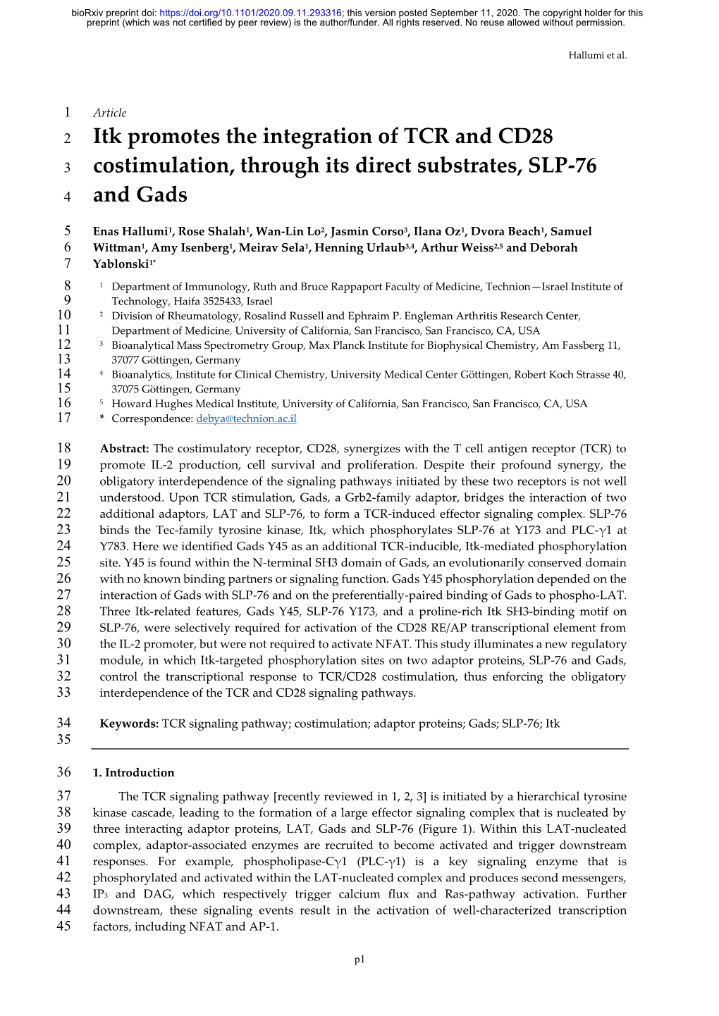 Itk Promotes the Integration of TCR and CD28 Costimulation, Through Its