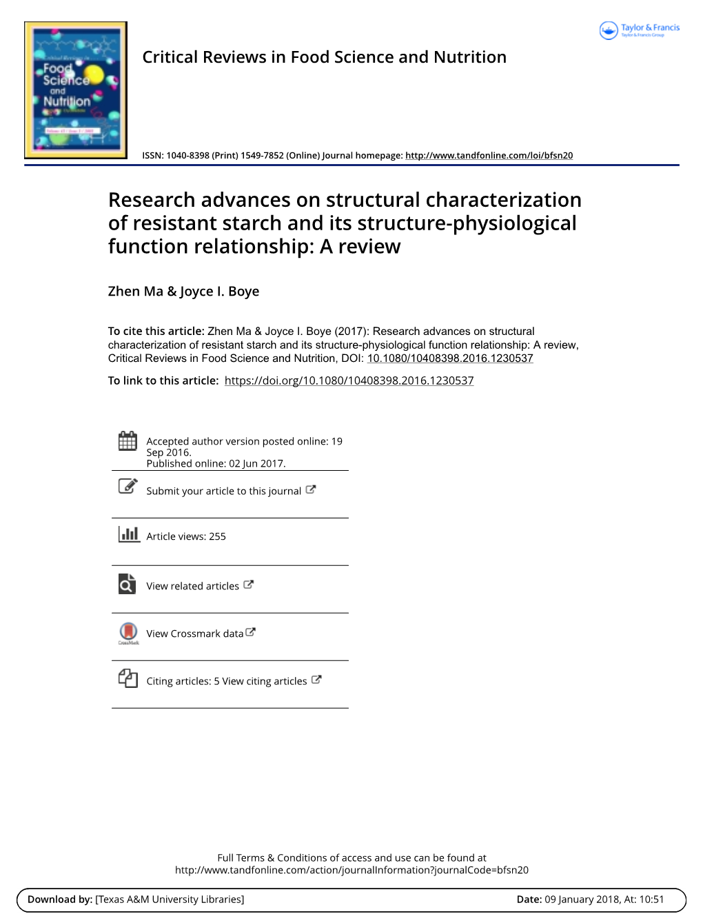 Resistant Starch and Its Structure-Physiological Function Relationship: a Review