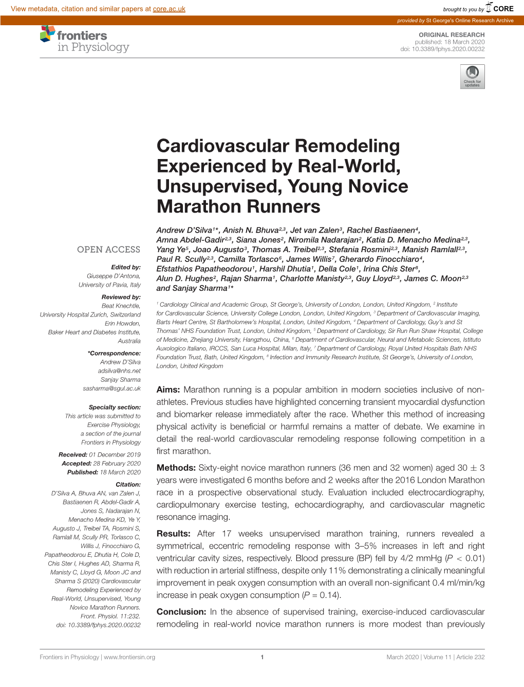 Cardiovascular Remodeling Experienced by Real-World, Unsupervised, Young Novice Marathon Runners