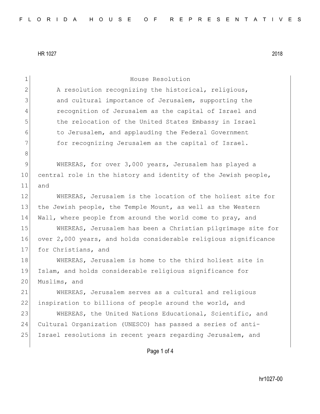 Hr1027-00 Page 1 of 4 House Resolution 1 A