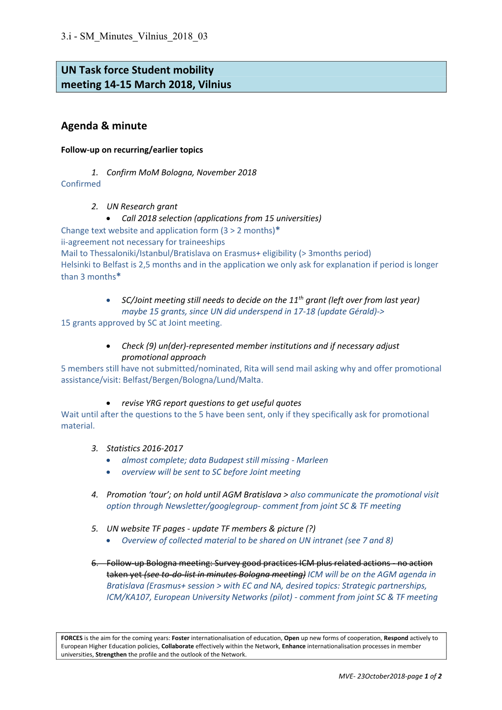 UN Task Force Student Mobility Meeting 14-15 March 2018, Vilnius