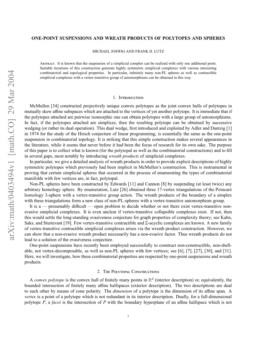 Arxiv:Math/0403494V1