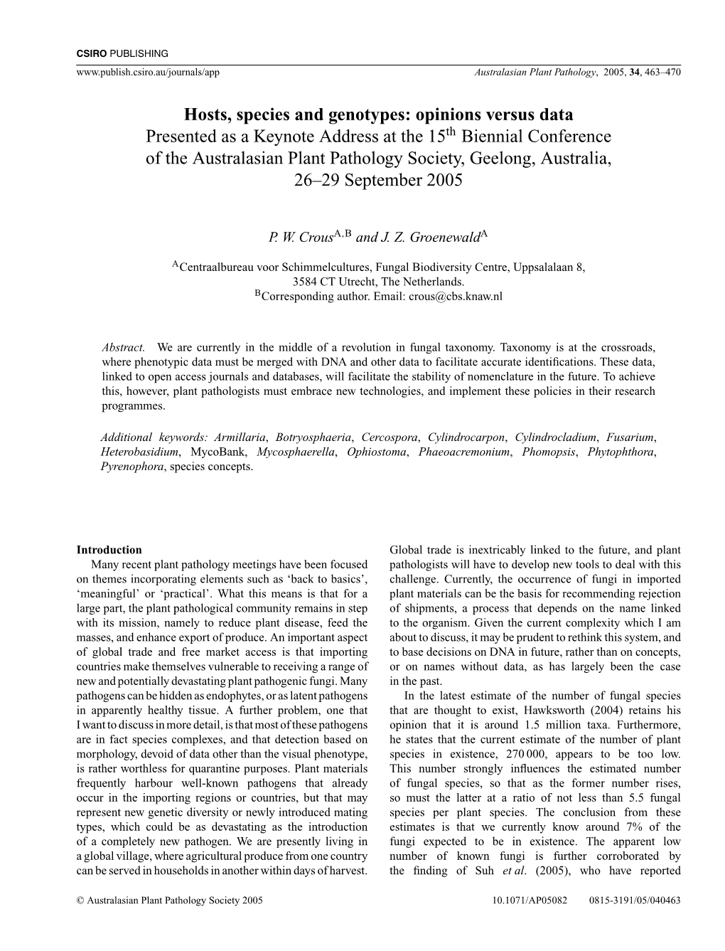 Hosts, Species and Genotypes: Opinions Versus Data Presented As