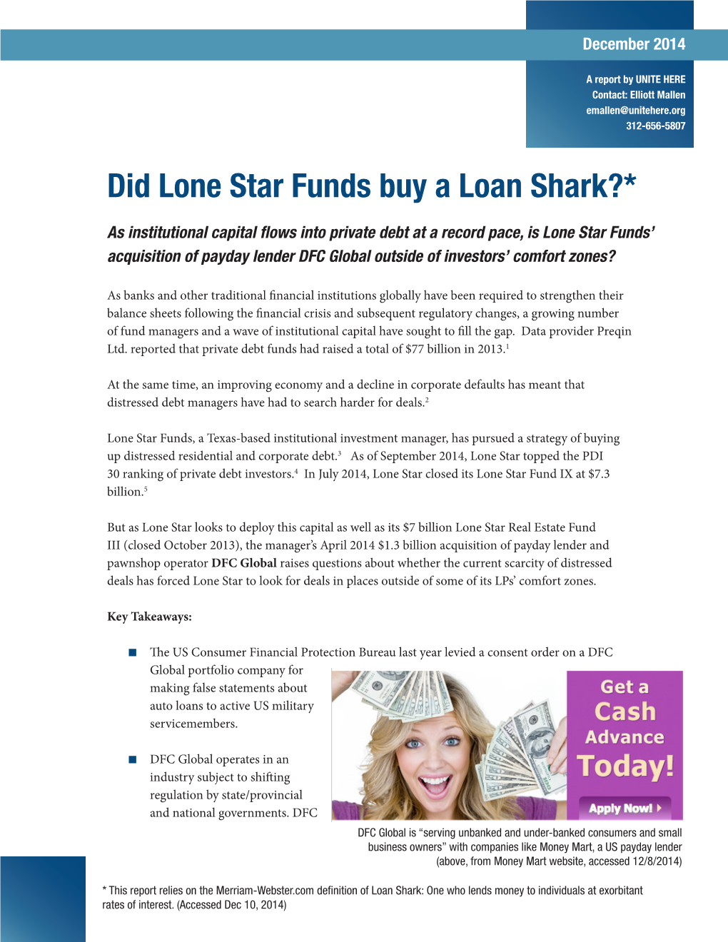 Did Lone Star Funds Buy a Loan Shark?*