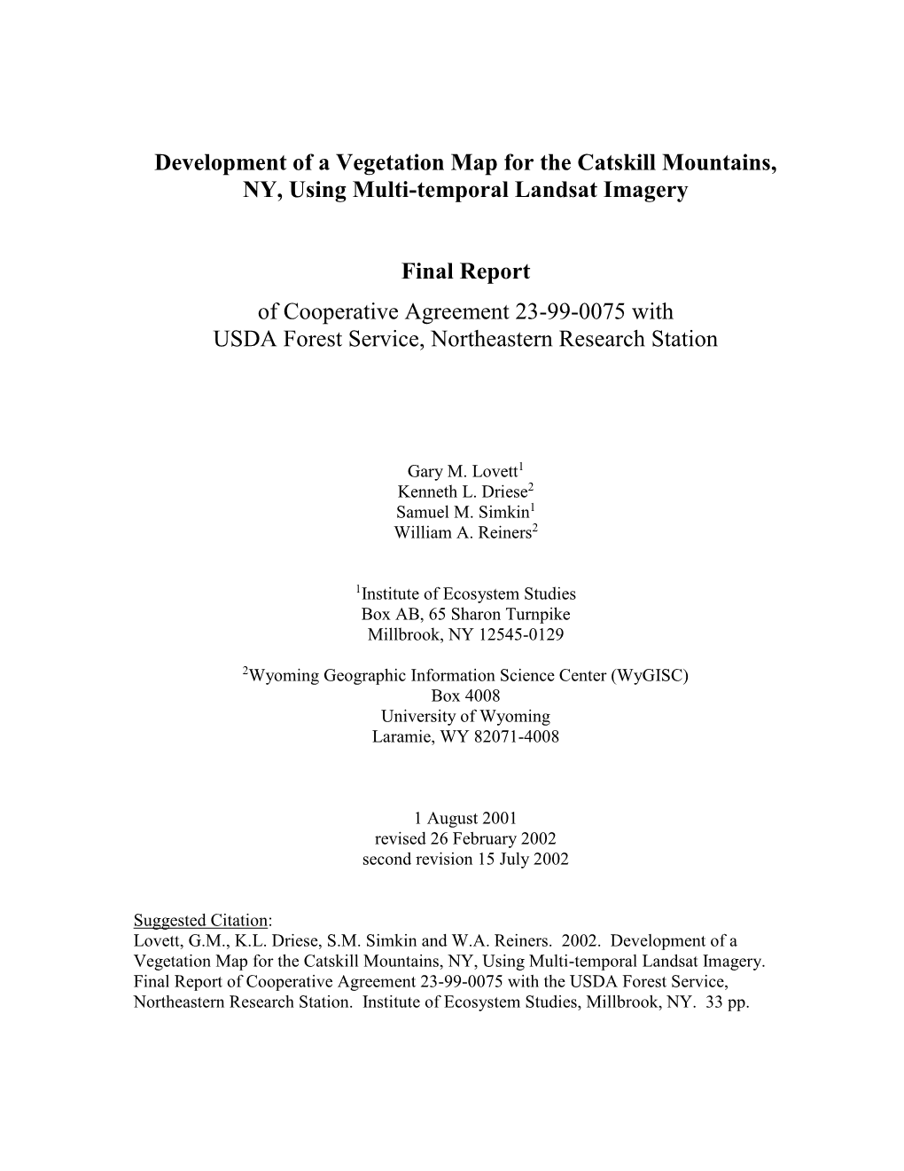 Development of a Vegetation Map for the Catskill Mountains, NY, Using Multi-Temporal Landsat Imagery