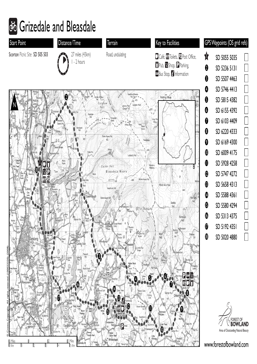 Grizedale and Bleasdale Start Point Distance/Time Terrain Key to Facilities GPS Waypoints (OS Grid Refs)