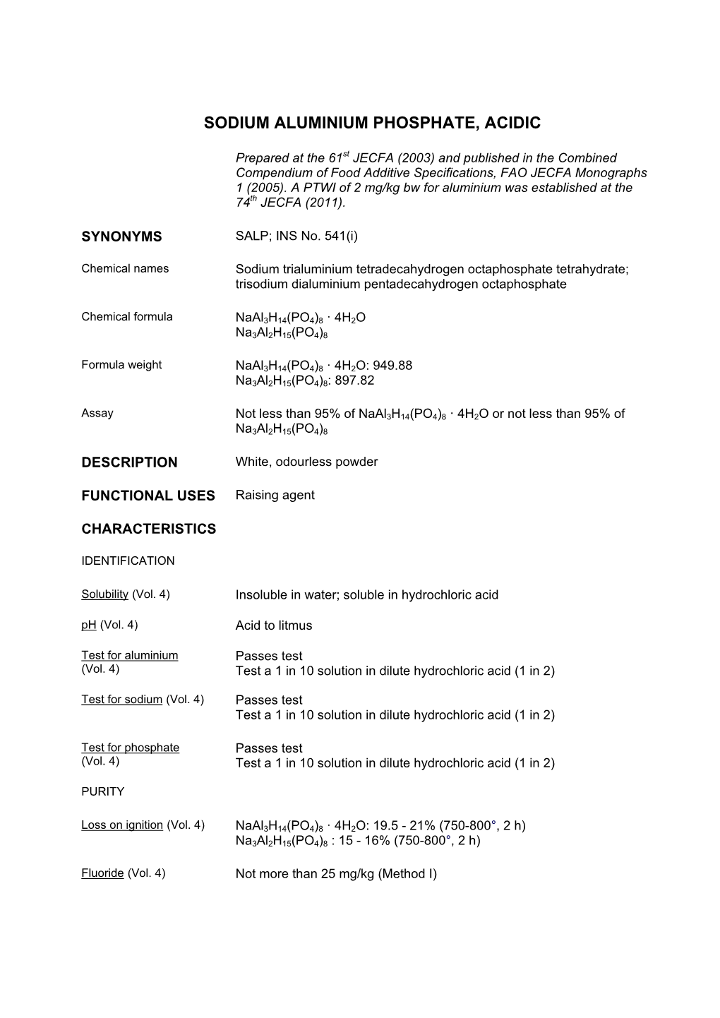 Sodium Aluminium Phosphate, Acidic