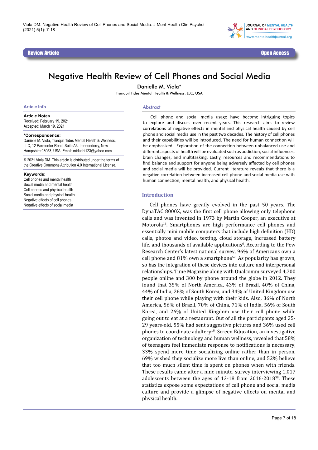 Negative Health Review of Cell Phones and Social Media