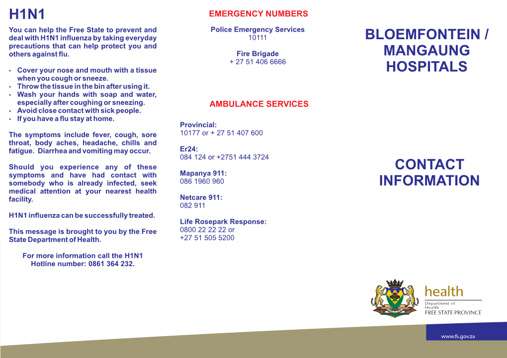 Bloemfontein / Mangaung Hospitals Brochure