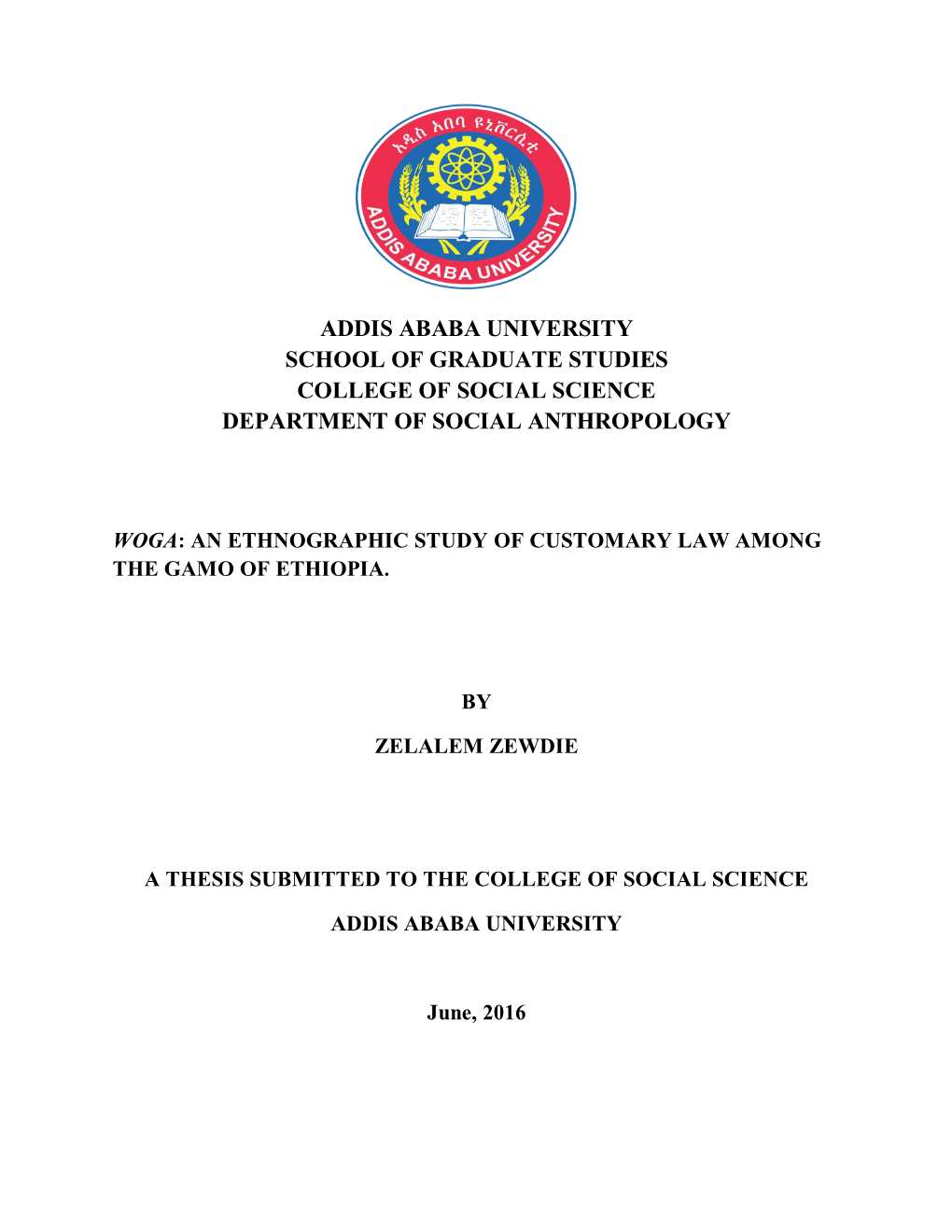 Addis Ababa Universityschool of Graduate Studies