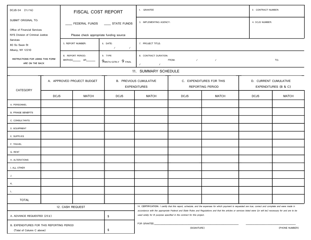 Instructions for Filing Fiscal Cost Report Form Dcjs-54