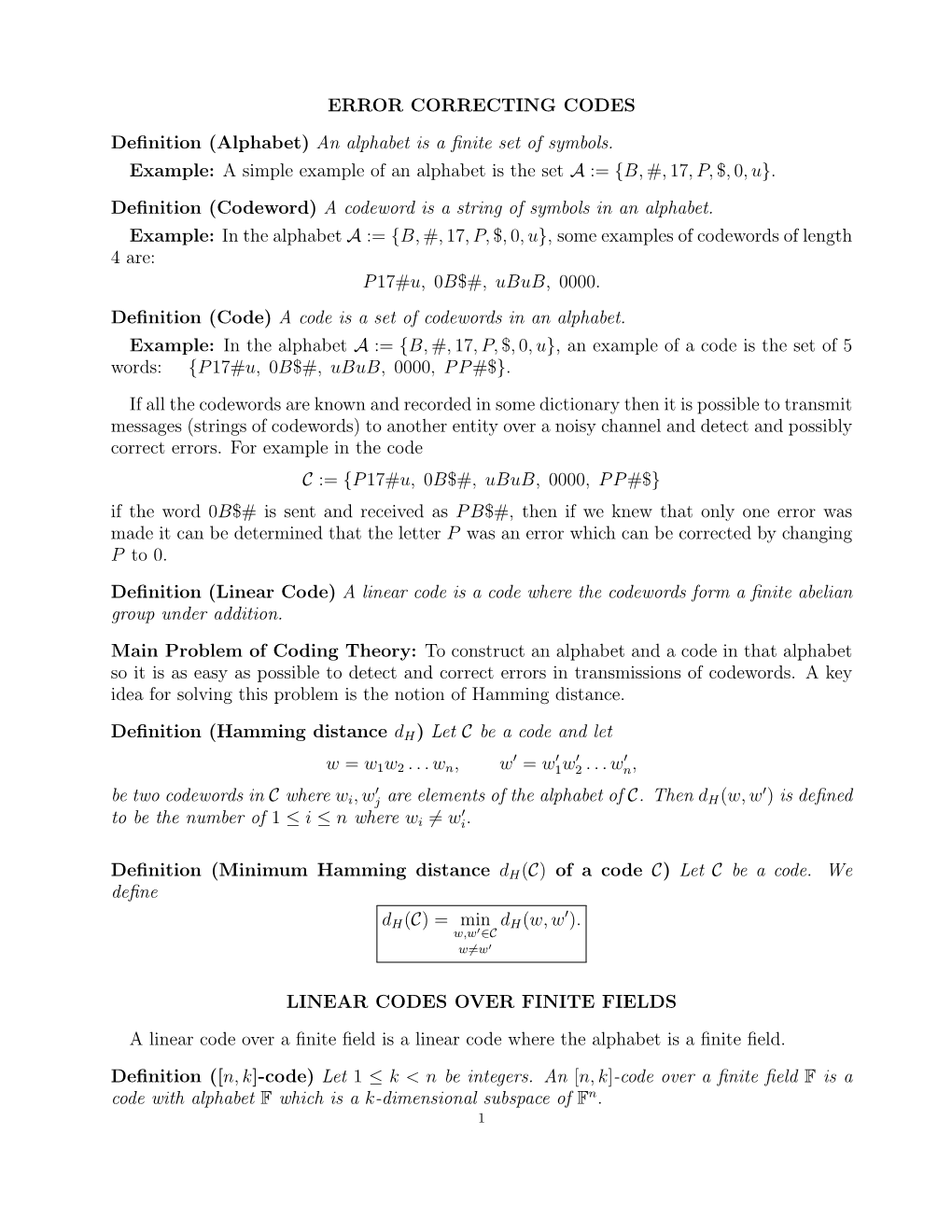 ERROR CORRECTING CODES Definition (Alphabet)