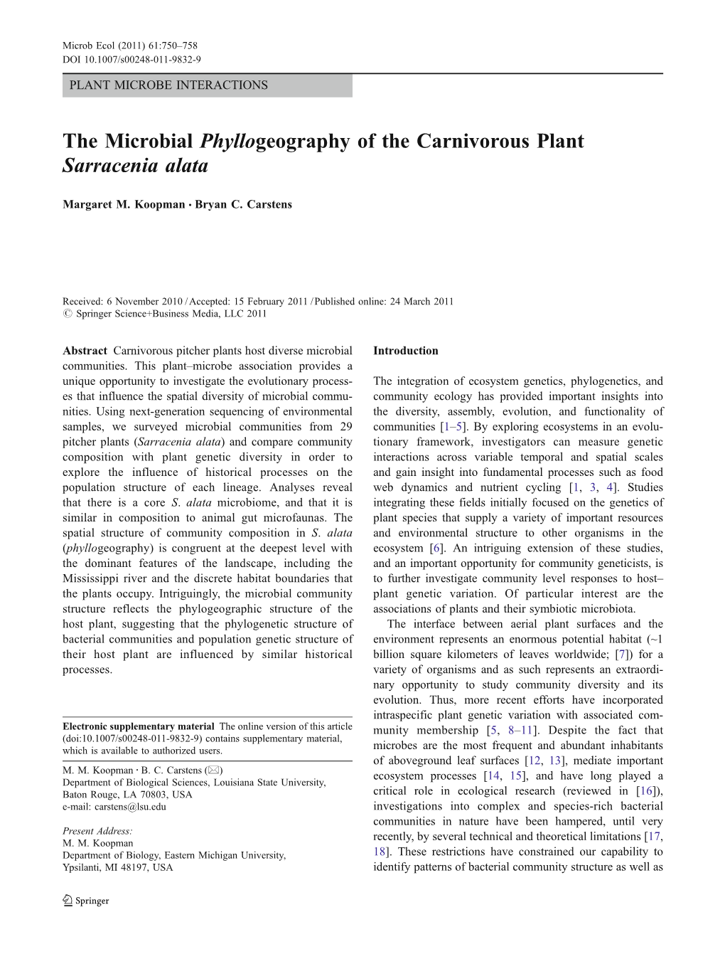 The Microbial Phyllogeography of the Carnivorous Plant Sarracenia Alata