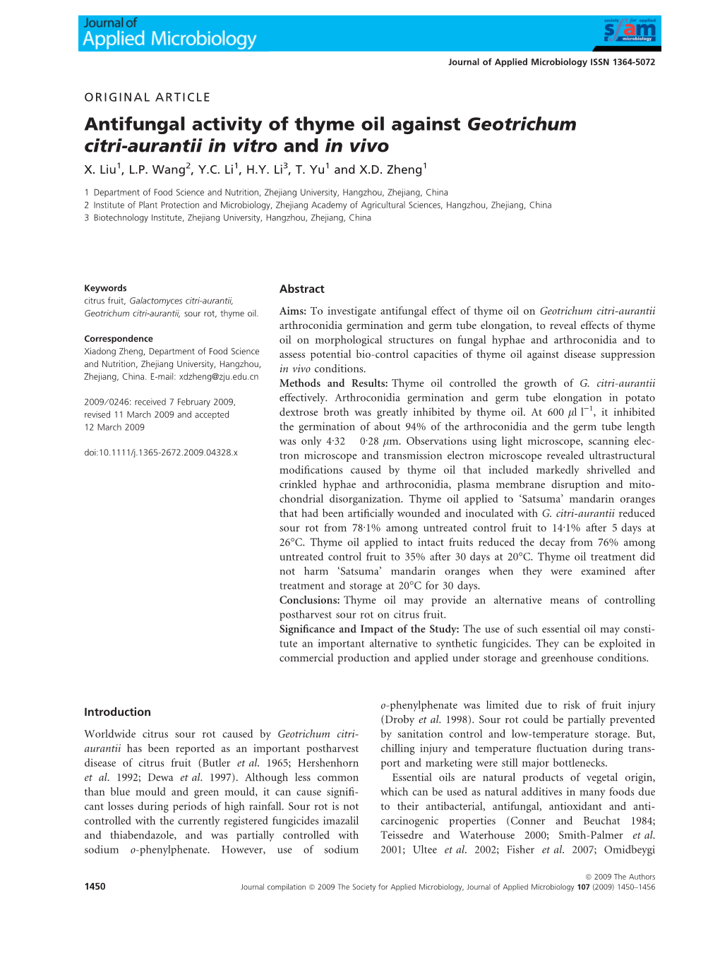 Anti Fungal Activity of Thyme Oil Against Citrus Sour