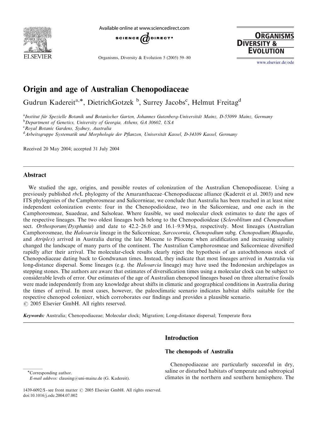 Origin and Age of Australian Chenopodiaceae