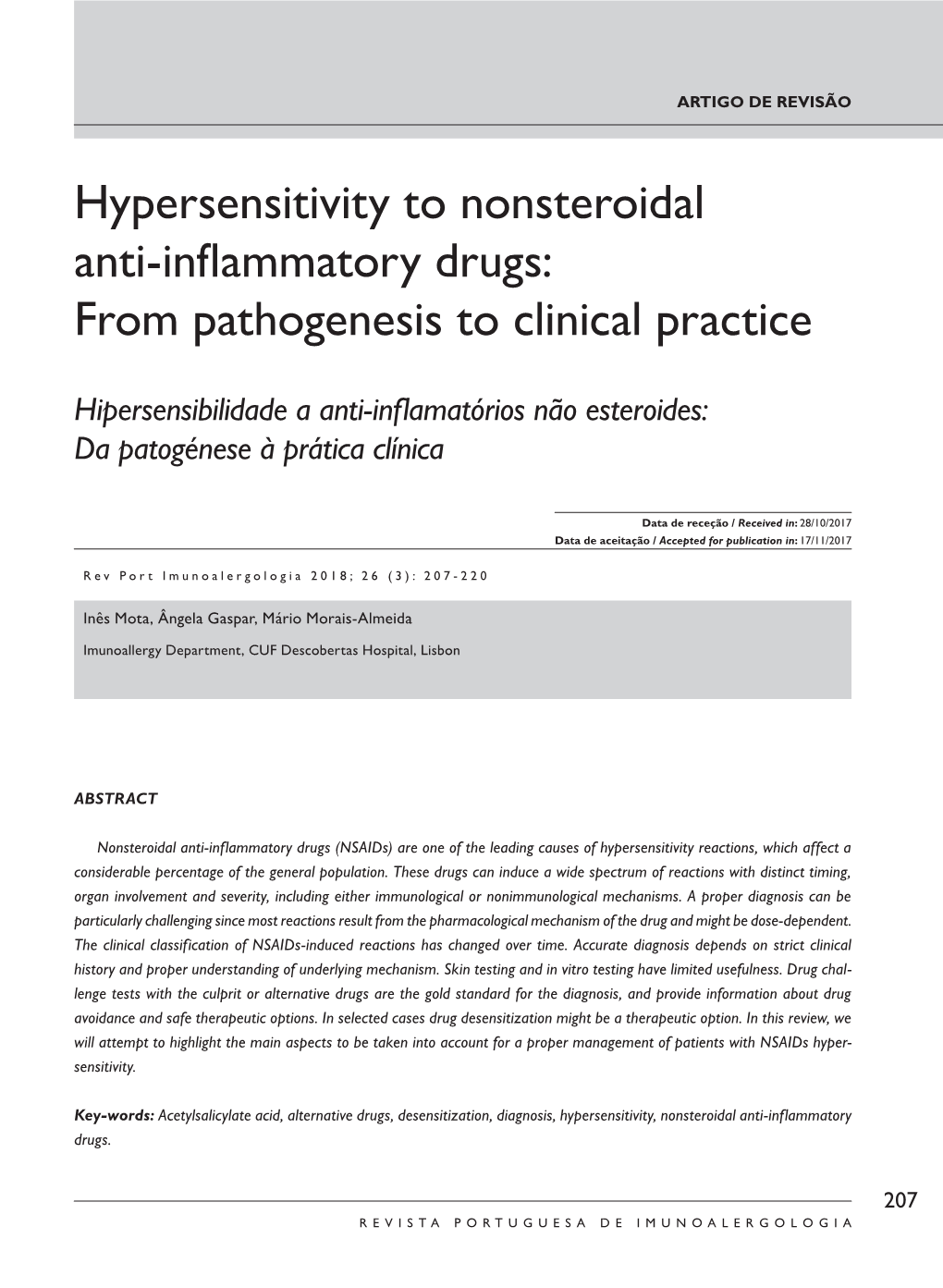 Hypersensitivity to Nonsteroidal Anti-Inflammatory Drugs: from Pathogenesis to Clinical Practice