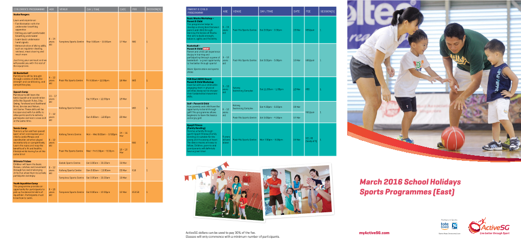 March 2016 School Holidays Sports Programmes (East)