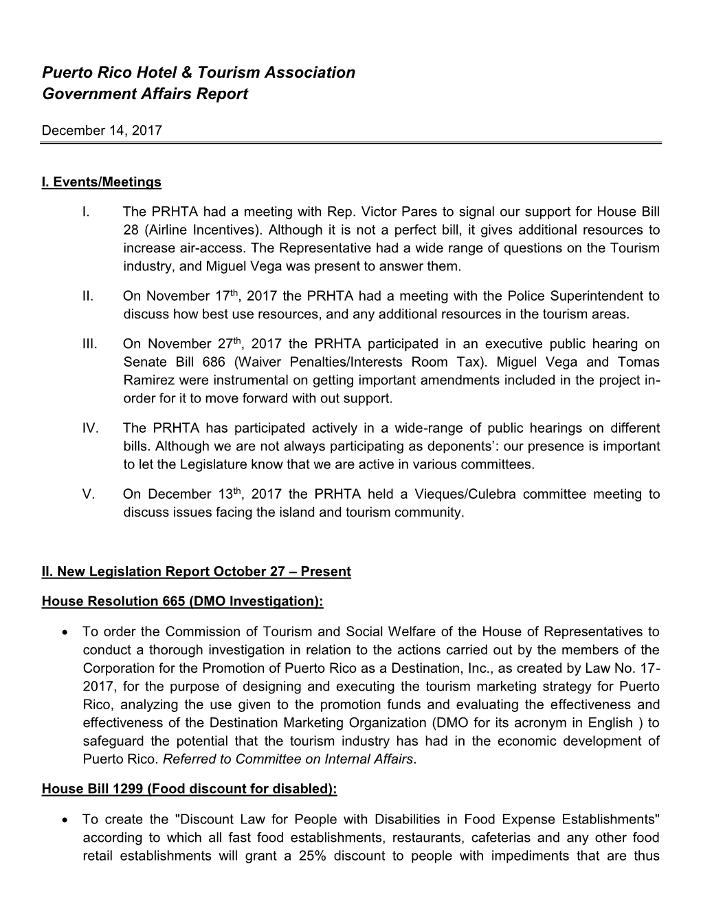 Puerto Rico Hotel & Tourism Association Government Affairs