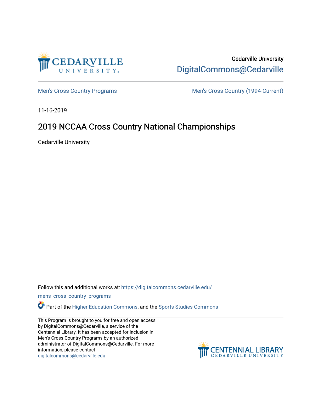 2019 NCCAA Cross Country National Championships