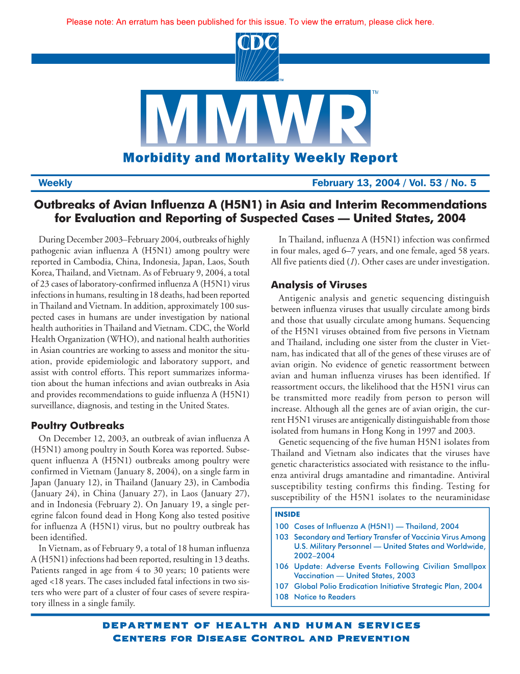 Morbidity and Mortality Weekly Report