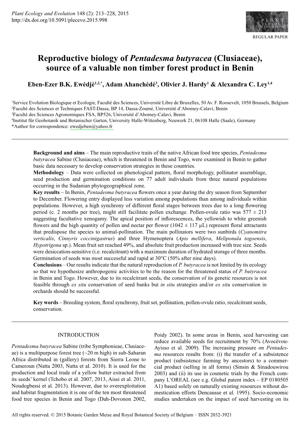 Reproductive Biology of <I>Pentadesma