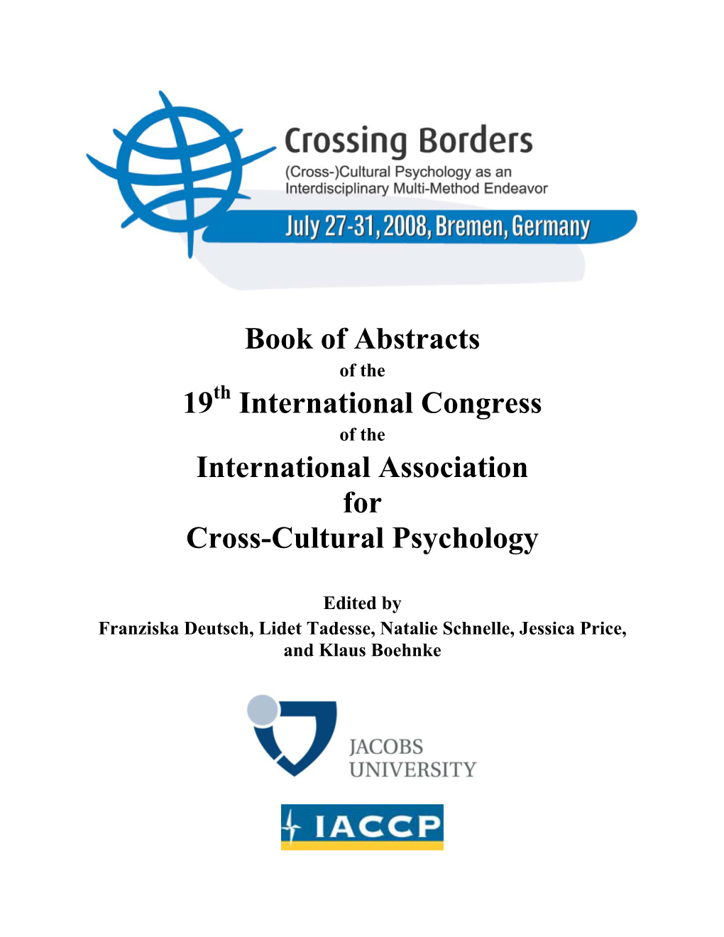 Book of Abstracts 19 International Congress International Association