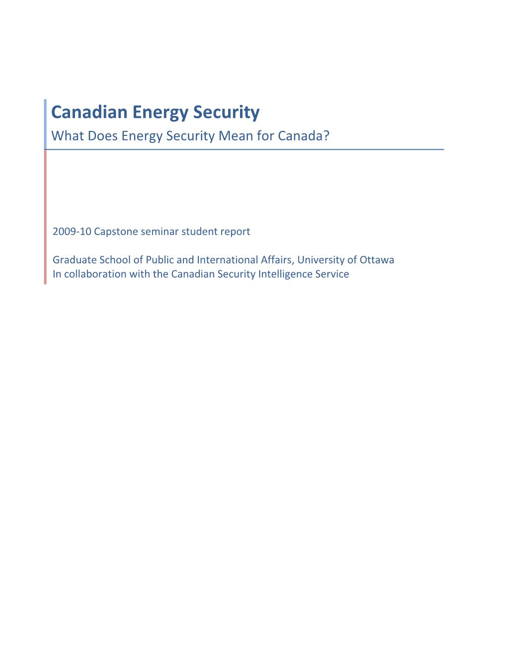 What Does Energy Security Mean for Canada?