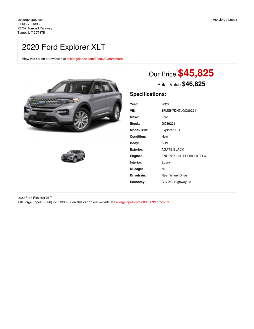 2020 Ford Explorer XLT | Tomball, TX | Ask Jorge Lopez
