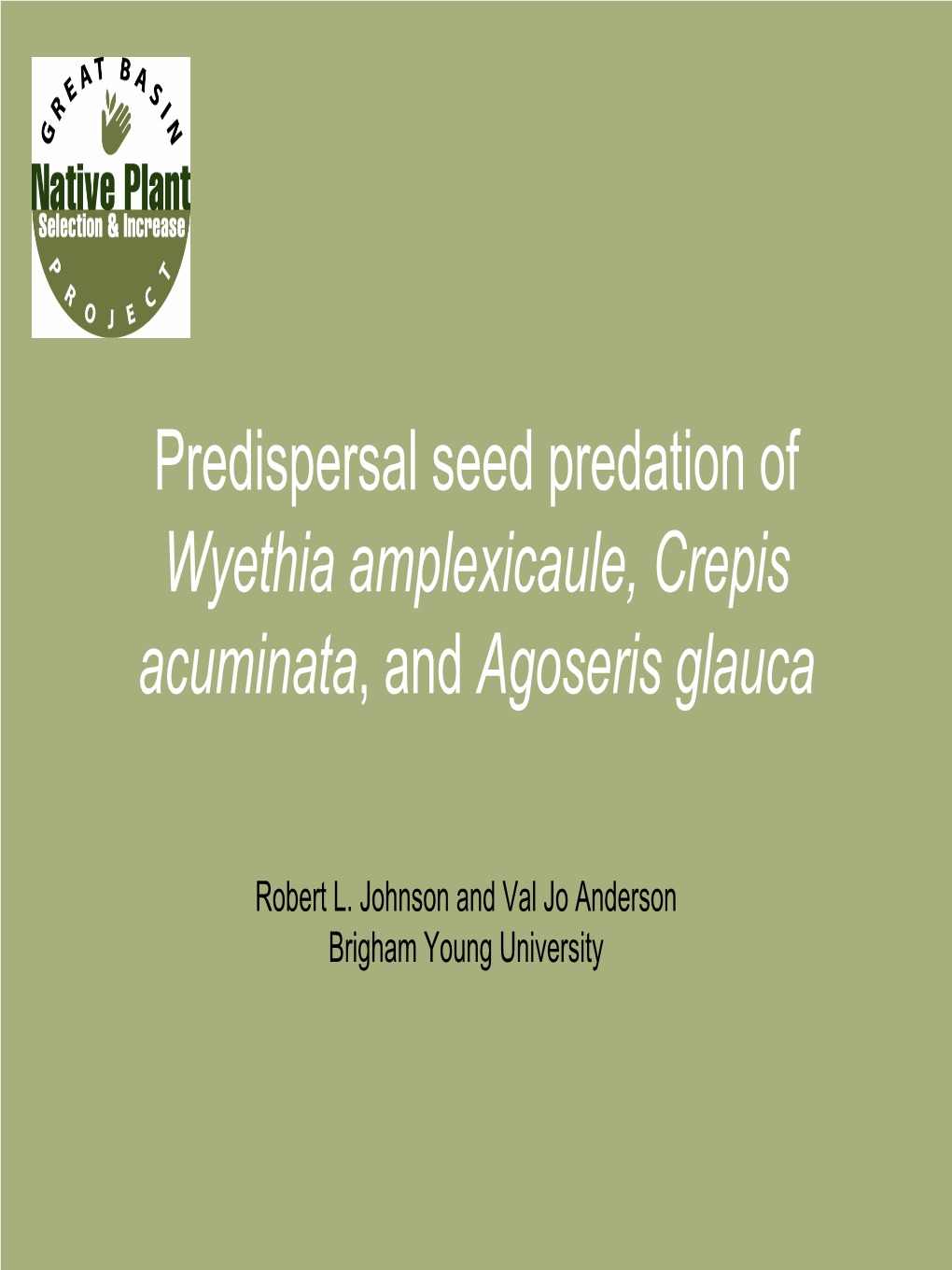 Predispersal Seed Predation of Wyethia Amplexicaule, Crepis Acuminata, and Agoseris Glauca