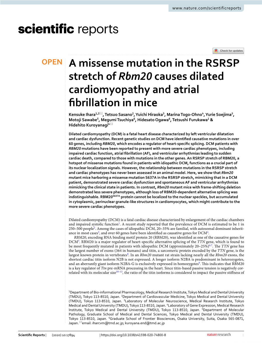 A Missense Mutation in the RSRSP Stretch of Rbm20 Causes Dilated