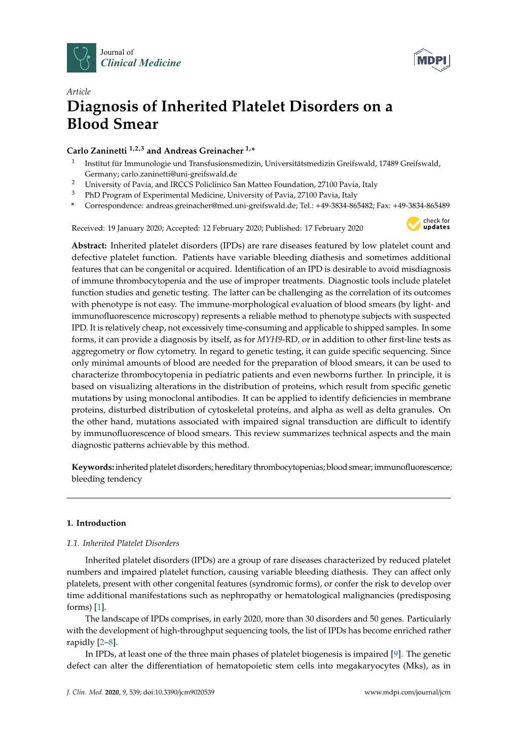 Diagnosis of Inherited Platelet Disorders on a Blood Smear