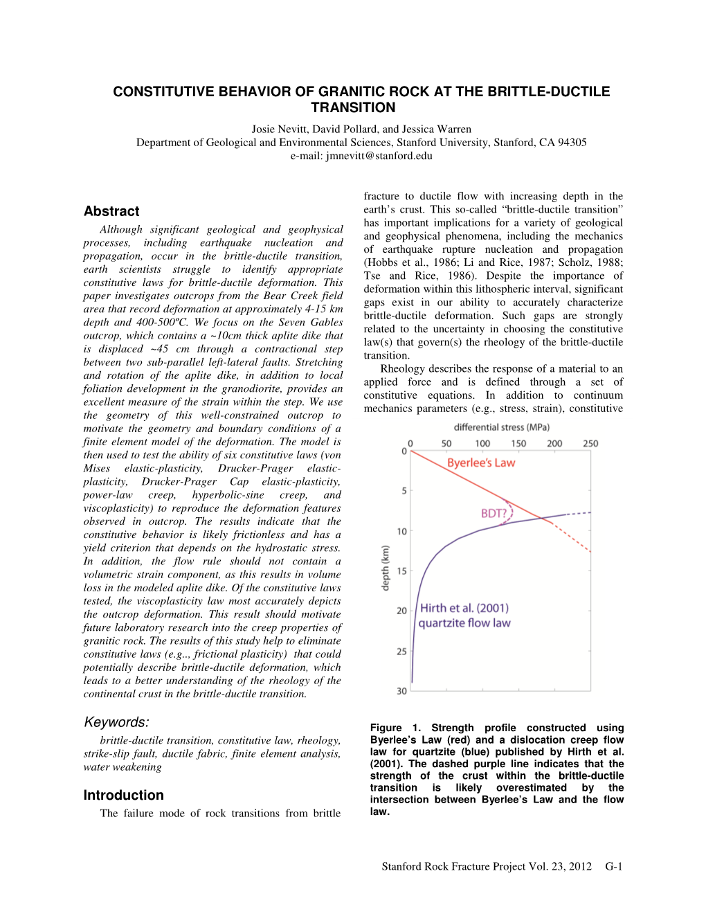 Constitutive Behavior of Granitic Rock at the Brittle-Ductile Transition