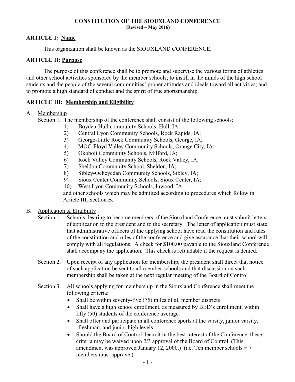 Siouxland Conference Procedures