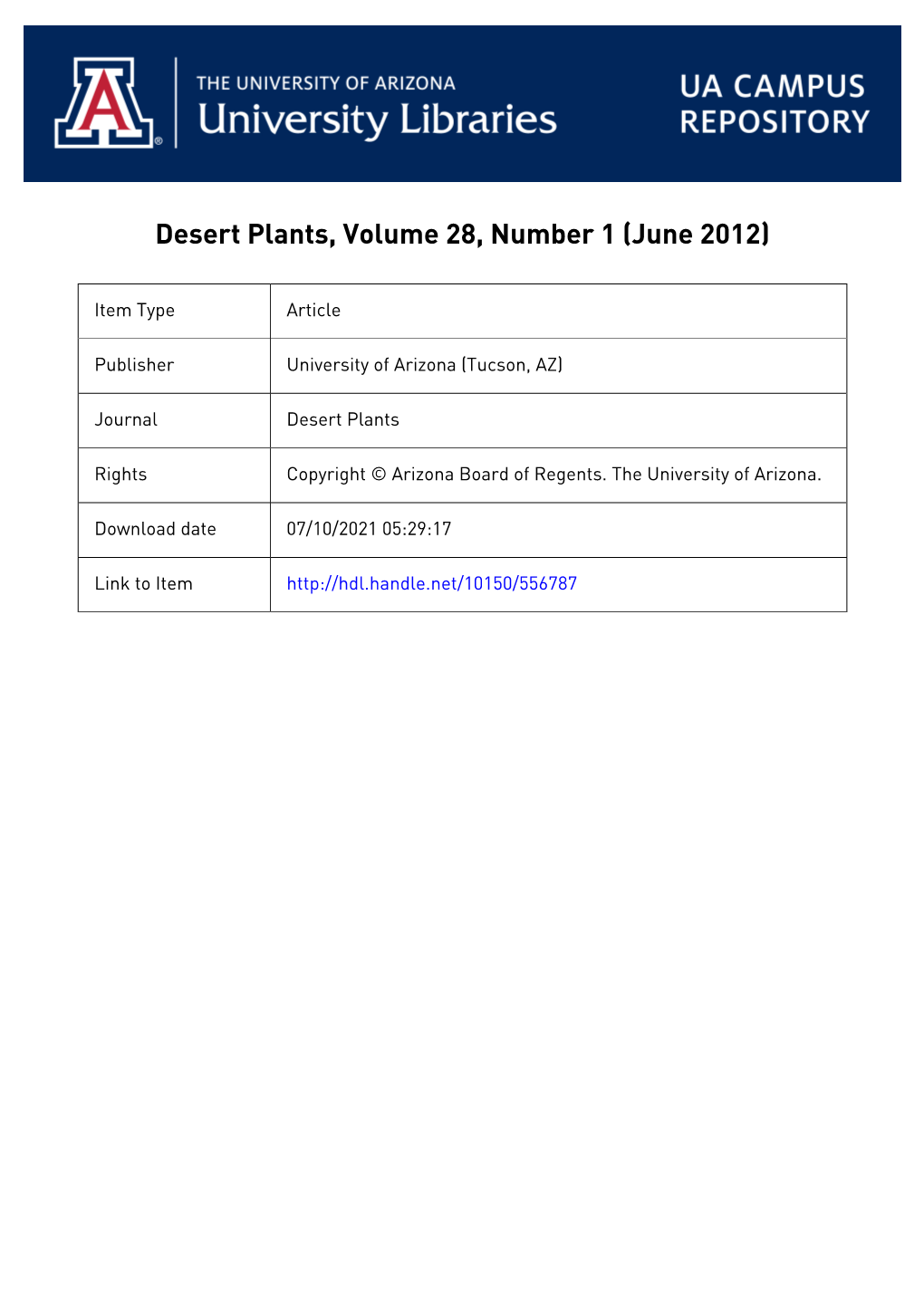 Desert Plants, Volume 28, Number 1 (June 2012)