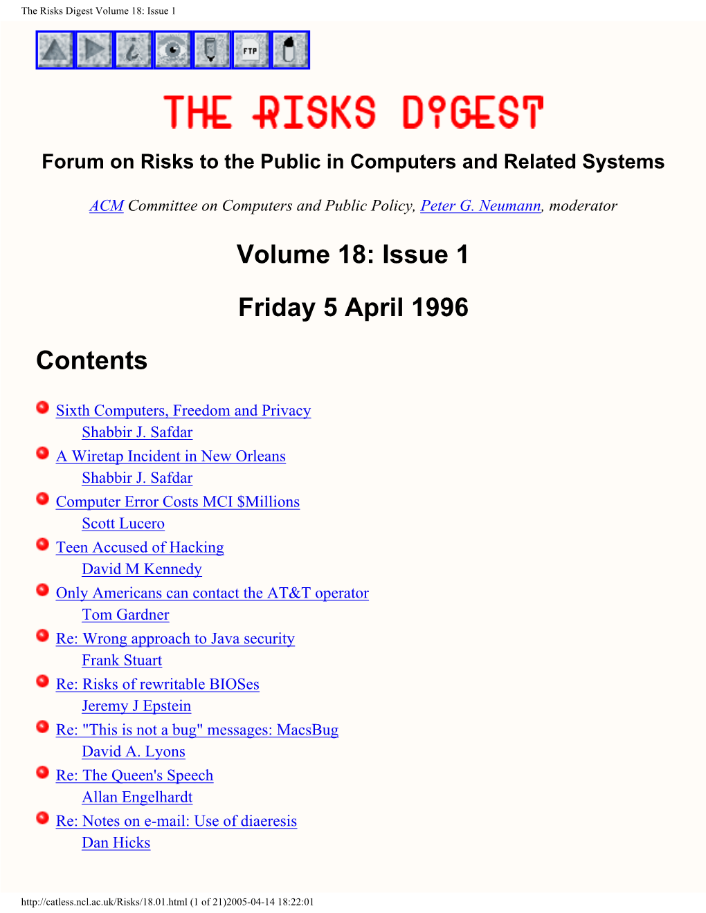 RISKS Volume 18