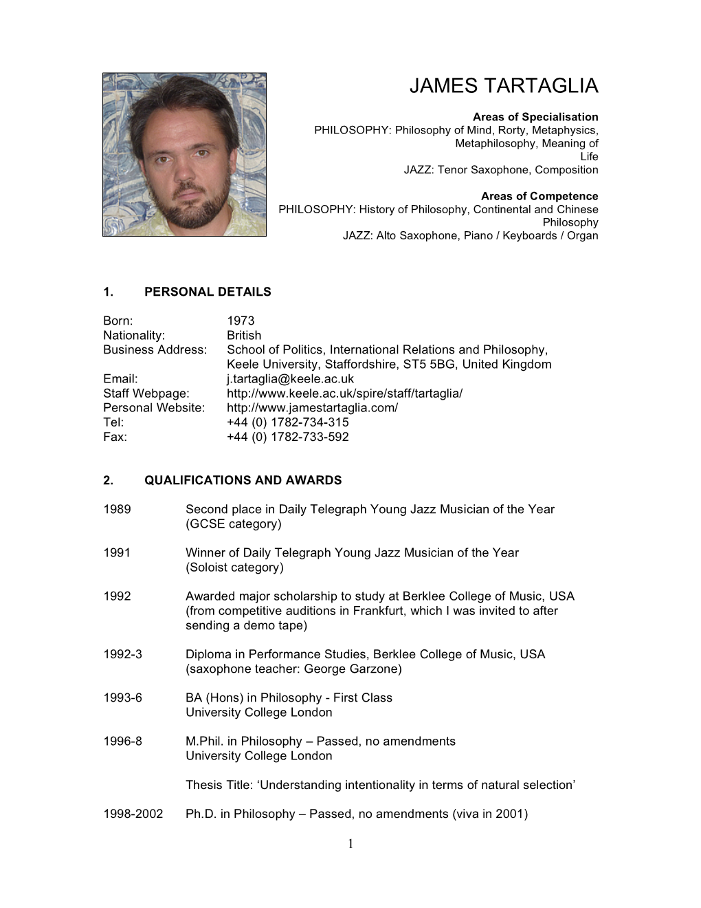 JAMES TARTAGLIA CV, COMPLETE Revap