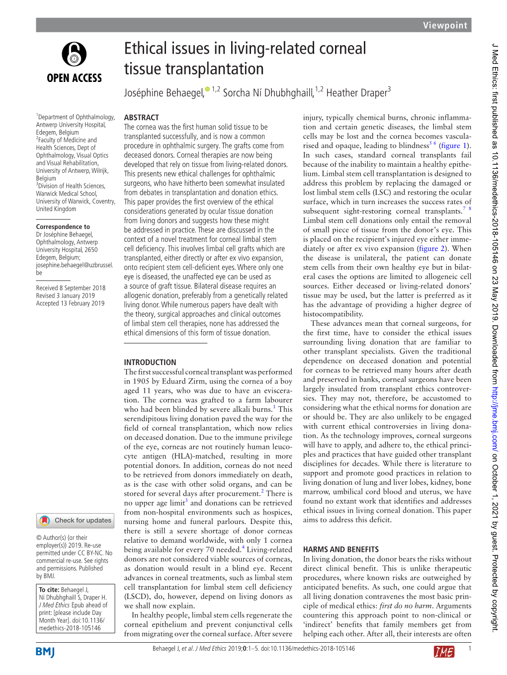 Ethical Issues in Living-Related Corneal Tissue Transplantation