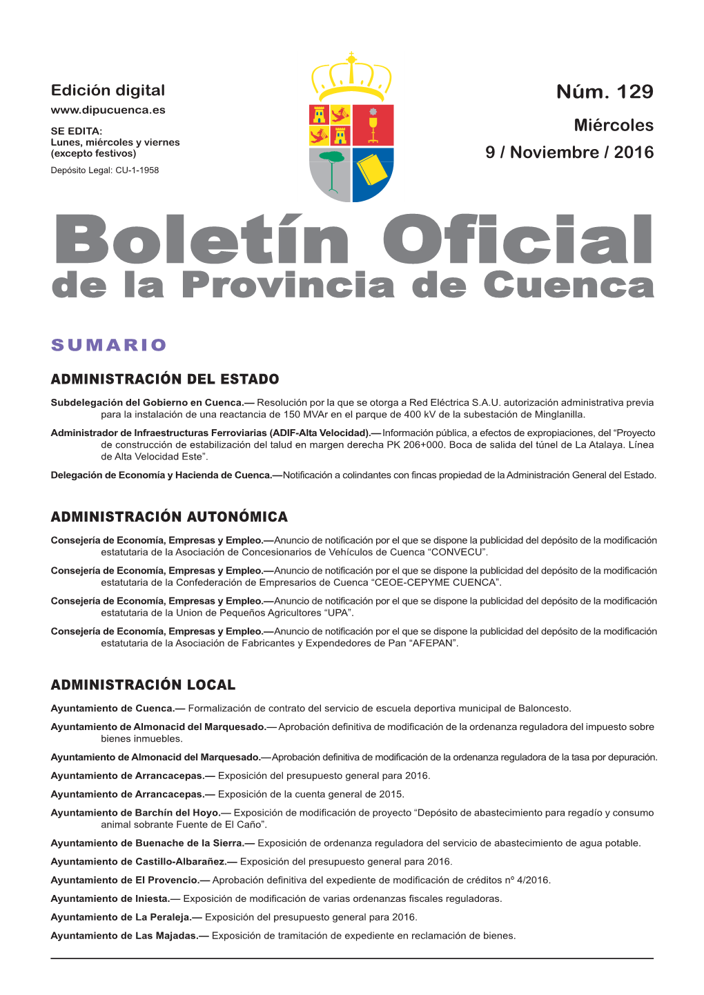 Boletín Oficial De La Provincia De Cuenca Sumario Administración Del Estado