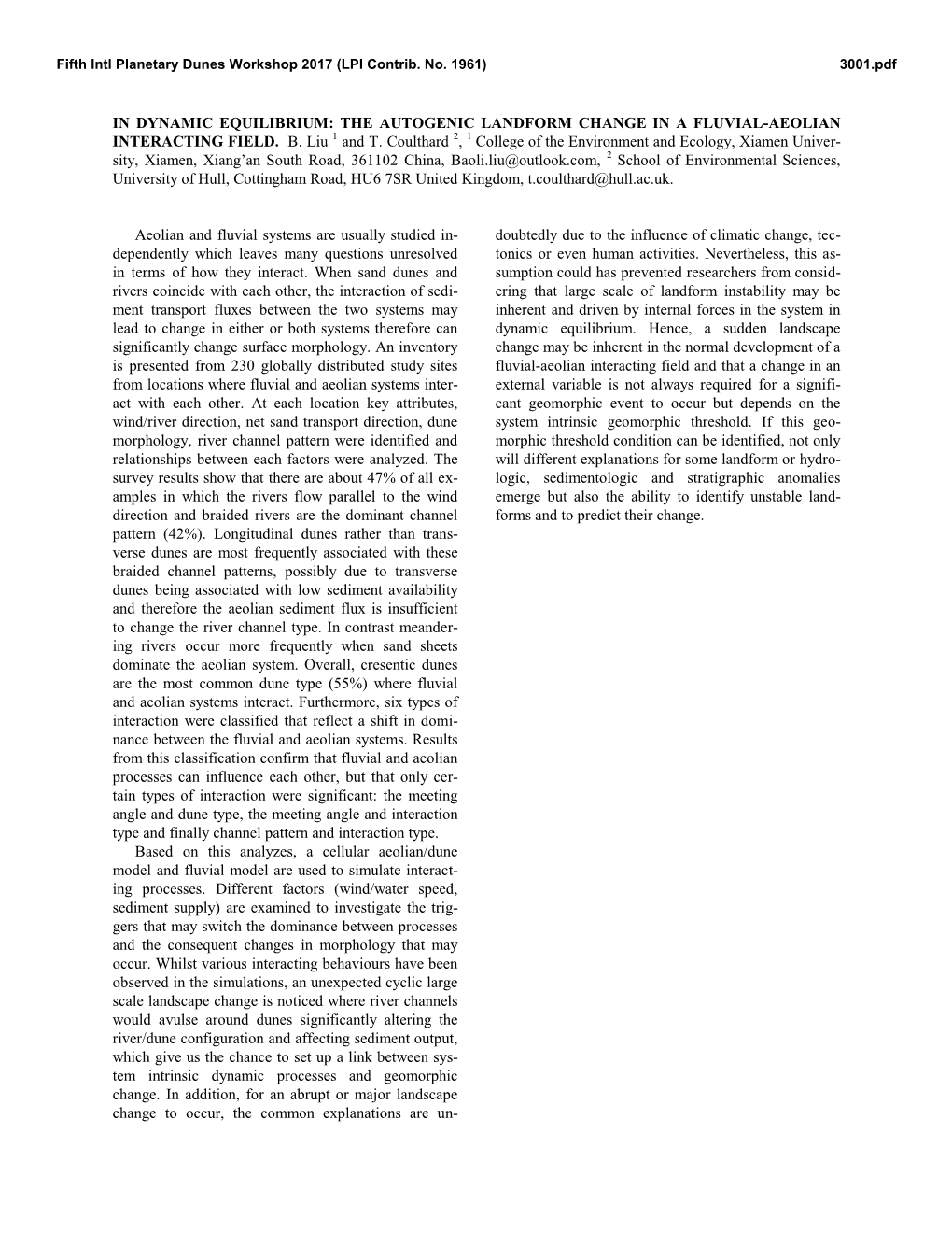 The Autogenic Landform Change in a Fluvial-Aeolian Interacting Field