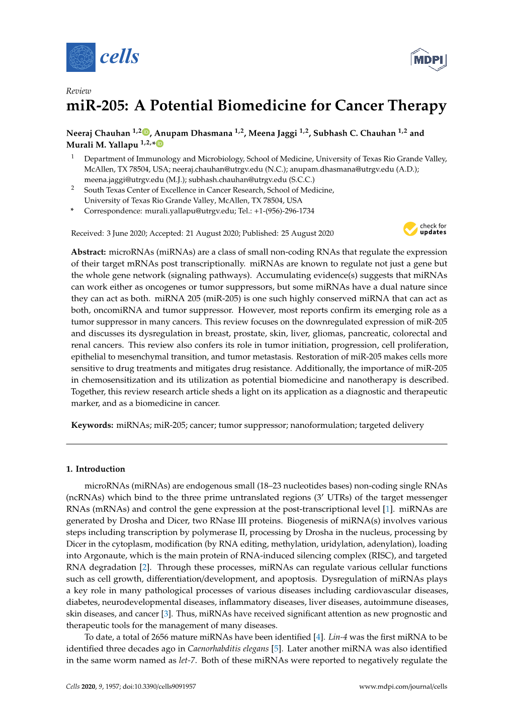 Mir-205: a Potential Biomedicine for Cancer Therapy