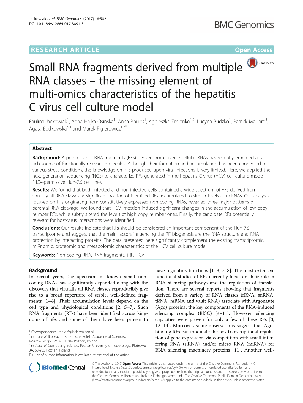 Small RNA Fragments Derived from Multiple RNA Classes – the Missing