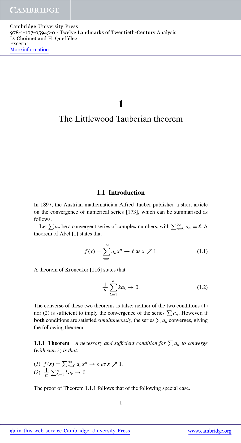 The Littlewood Tauberian Theorem