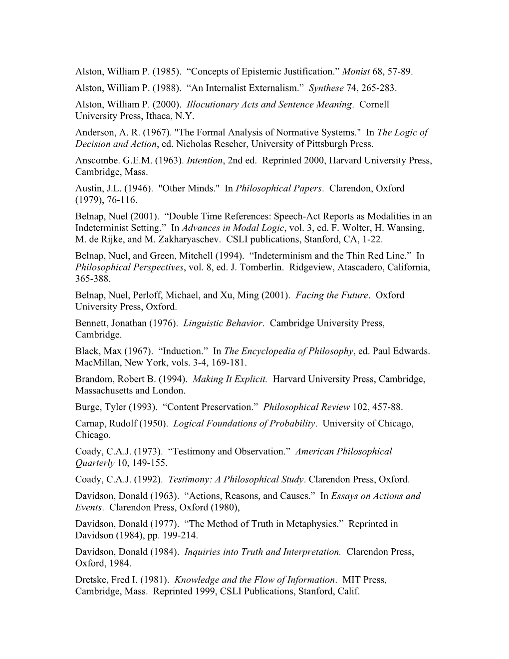 Alston, William P. (1985). Concepts of Epistemic Justification. Monist 68, 57-89