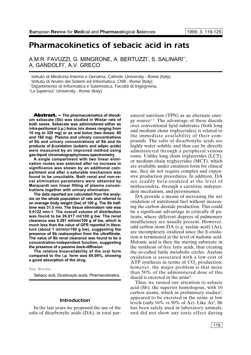 Pharmacokinetics of Sebacic Acid in Rats