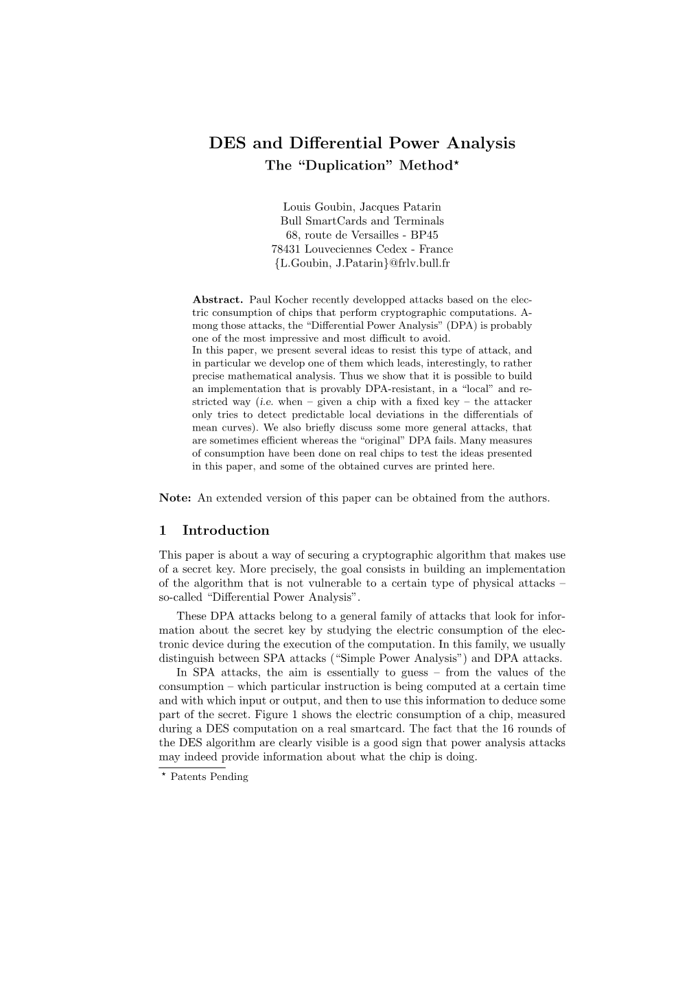 DES and Differential Power Analysis, the Duplication Method