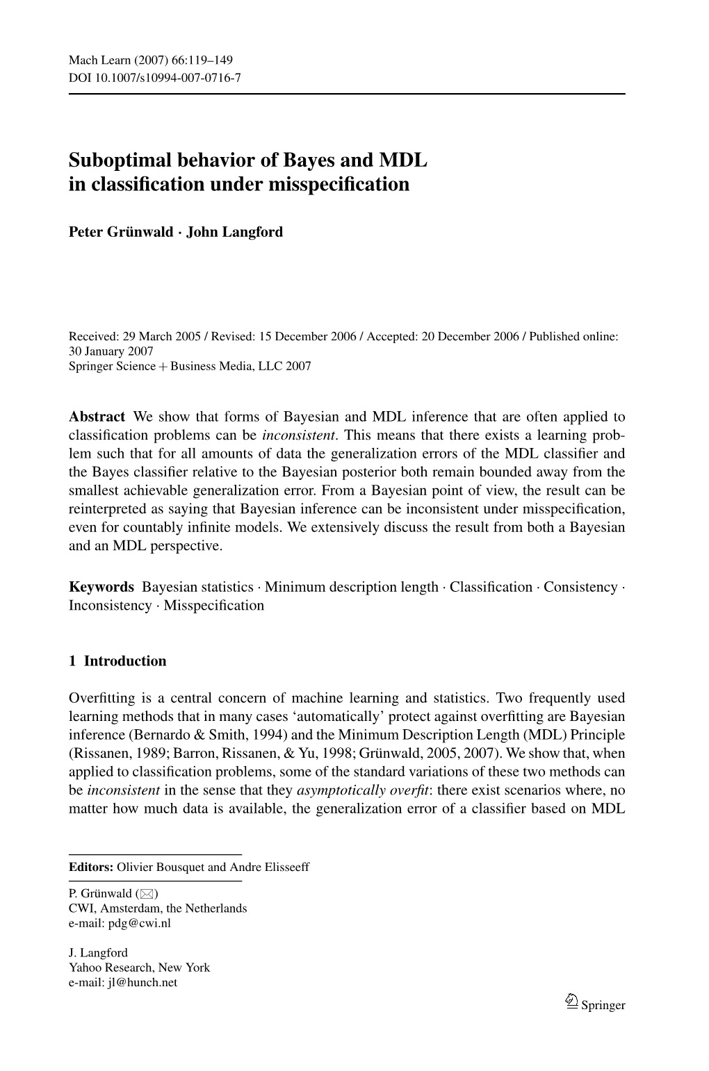 Suboptimal Behavior of Bayes and MDL in Classification Under