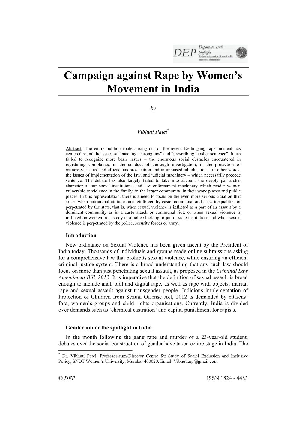 Campaign Against Rape by Women's Movement in India