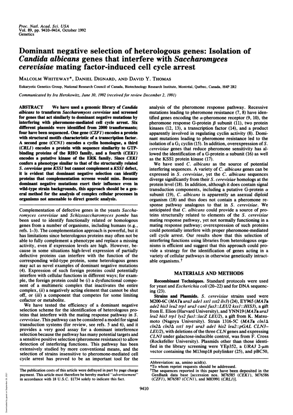 Dominant Negative Selection of Heterologous Genes