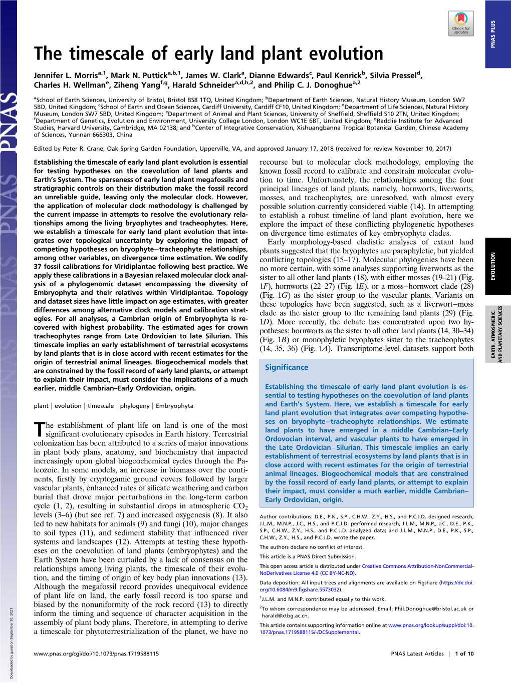 The Timescale of Early Land Plant Evolution PNAS PLUS